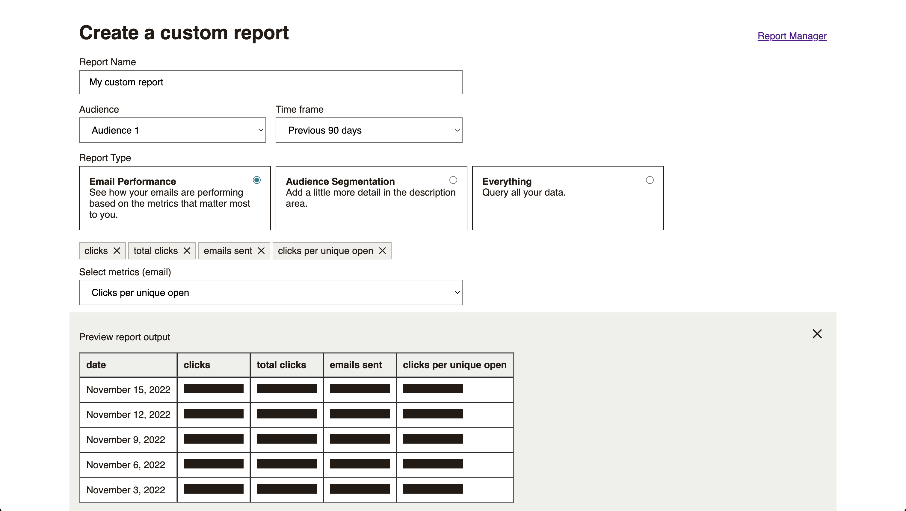 MailChimp Custom Report Builder