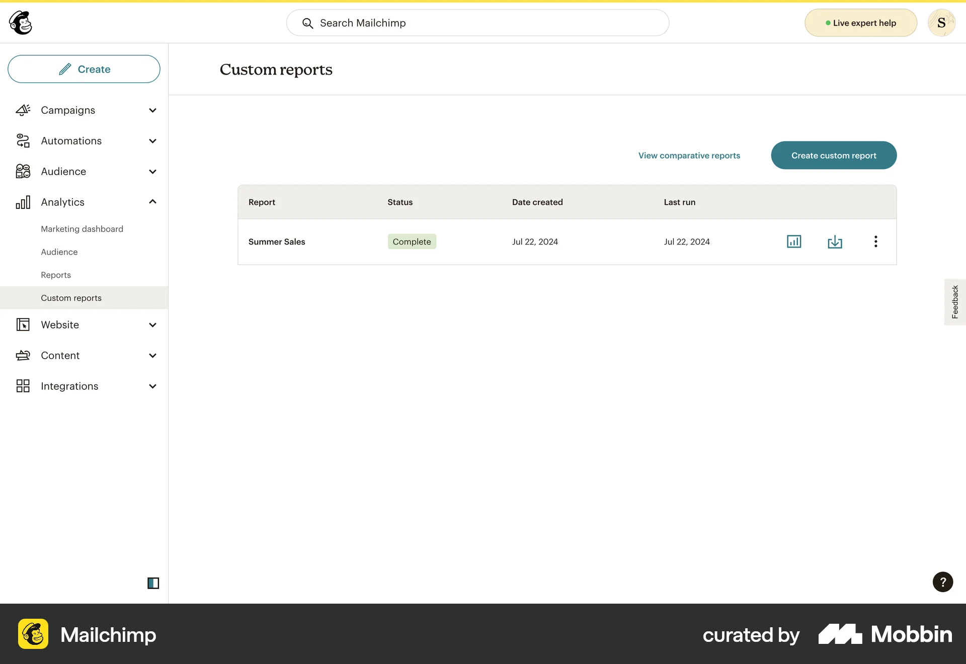 MailChimp Custom Reports Index